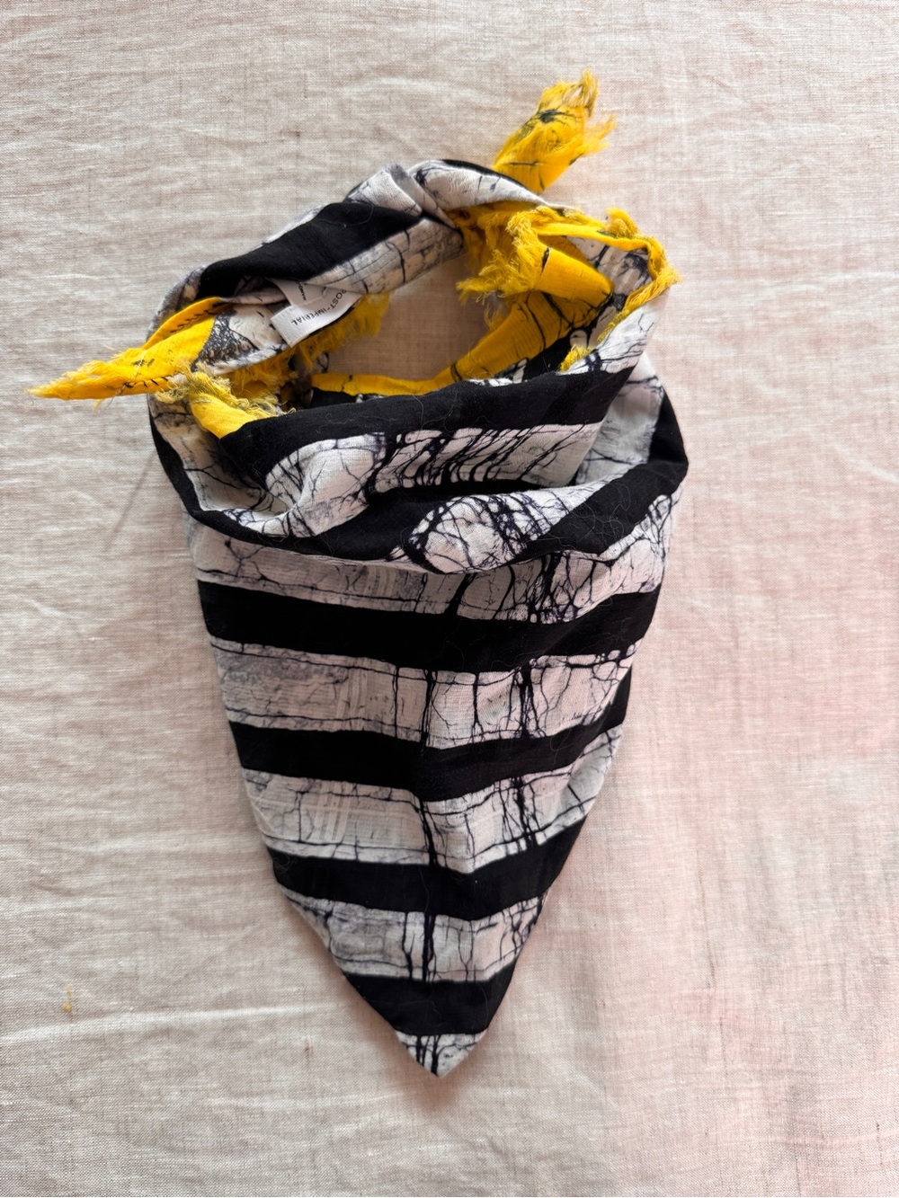 Post-Imperial Striped Indigo Bandana Scarf with Yellow Accent, Made in Africa.